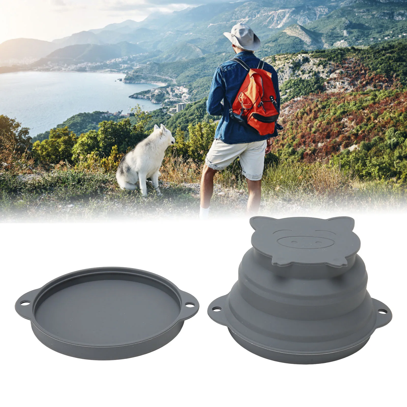 Collapsible Dog Travel Bowls Portable Food Grade Silicone Foldable Dog Bowls With Lids For Outdoor