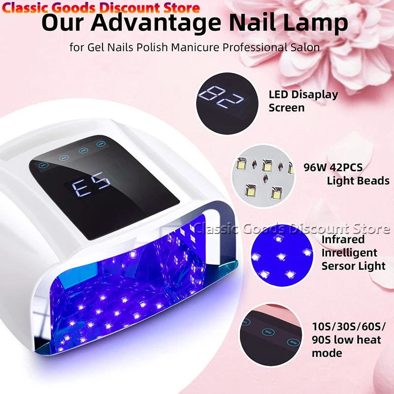 96W Mirror Reflective Nail Lamp with Metal Pad Cordless Manicure Dryer Wireless UV Light for Nails Rechargeable Nail UV LED Lamp