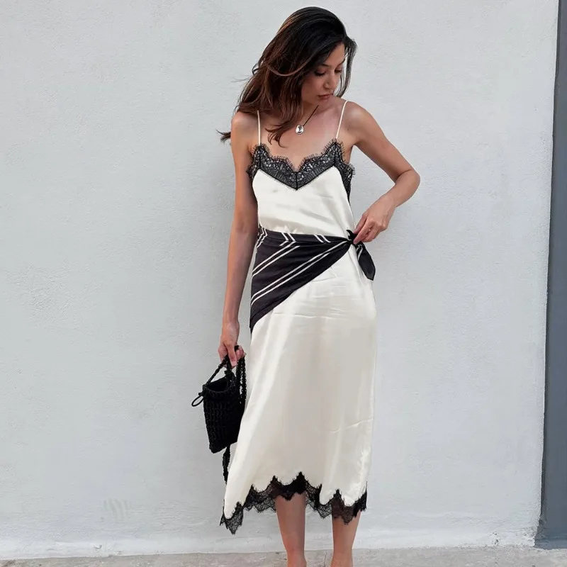 فستان Tuularose النسائي المثير من الدانتيل موضة جديدة من الدانتيل المرقعة بدون أكمام فستان هالتر أنيق فاخر عتيق فساتين الحفلات النسائية