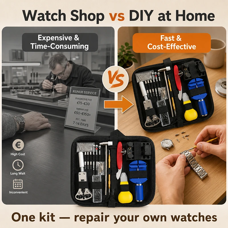 Professional Watch Maintenance Tool Set, Portable Watch Battery Replacement and Strap Adjustment Repair Kit