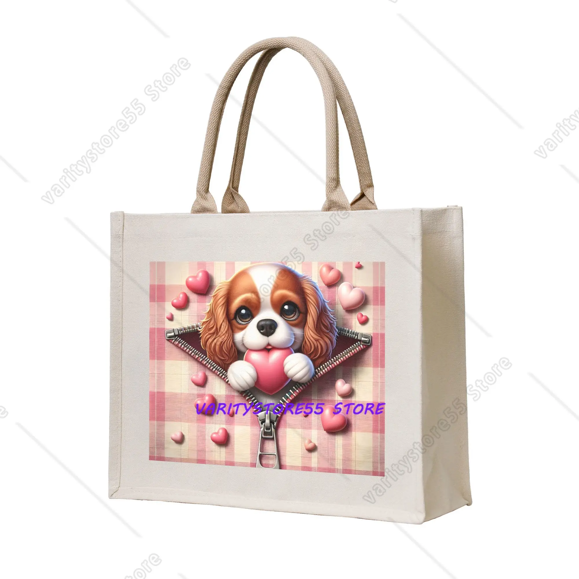 Kawaii Printing Dog The Cavalier King Charles Spaniel  Tote Shopping Bags Portable Shopper Shoulder  Cute Puppy  Handbag