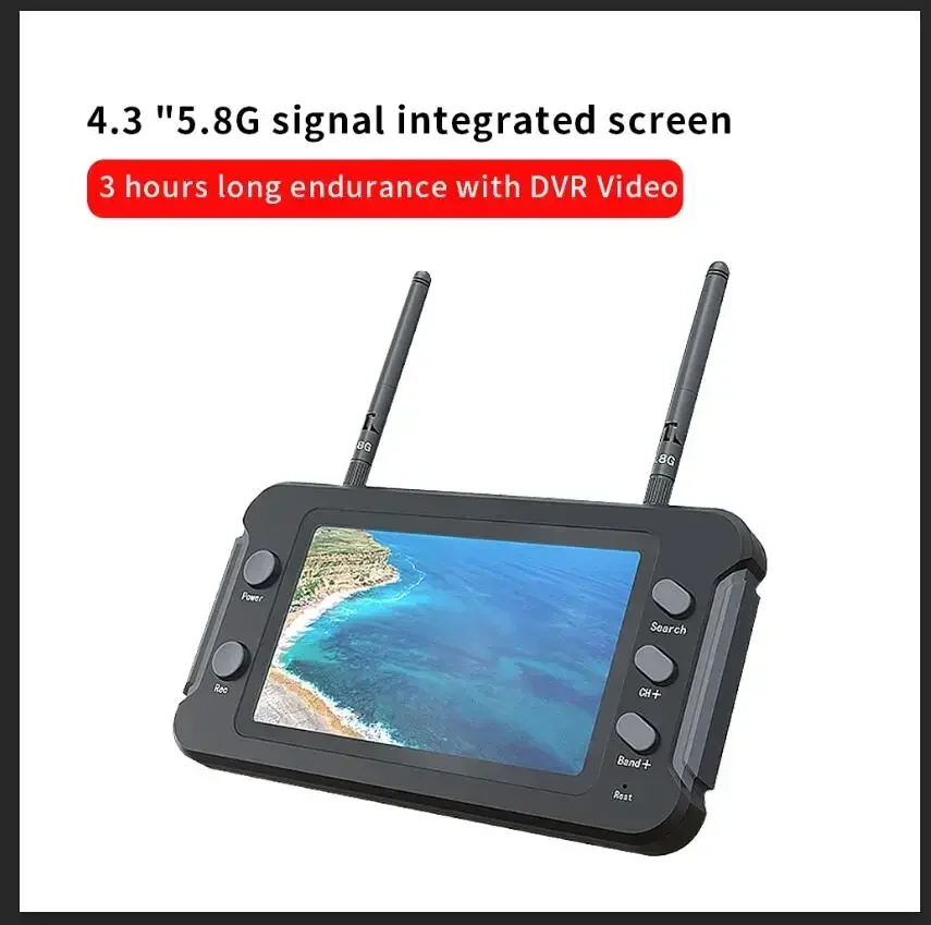 SoloGood DVR 장착 FPV 모니터, NTSC PAL 자동 검색 비디오 녹화 16:9, LCD 디스플레이, 40CH, 4.3 인치, 800*480, 5.8G