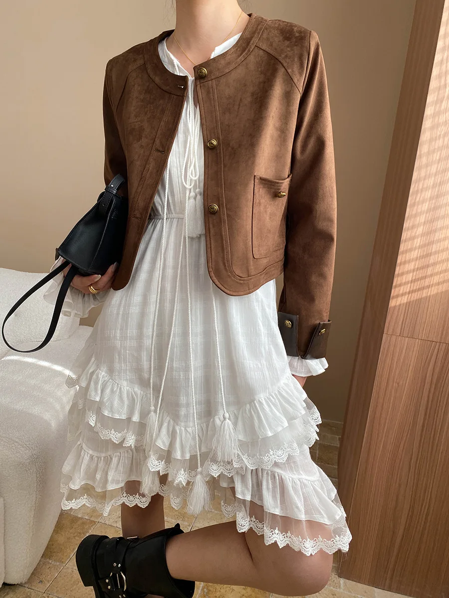 Francês vintage branco solto mini vestido feminino primavera outono férias cinto gravata irregular manga longa em camadas casual senhoras vestido novo