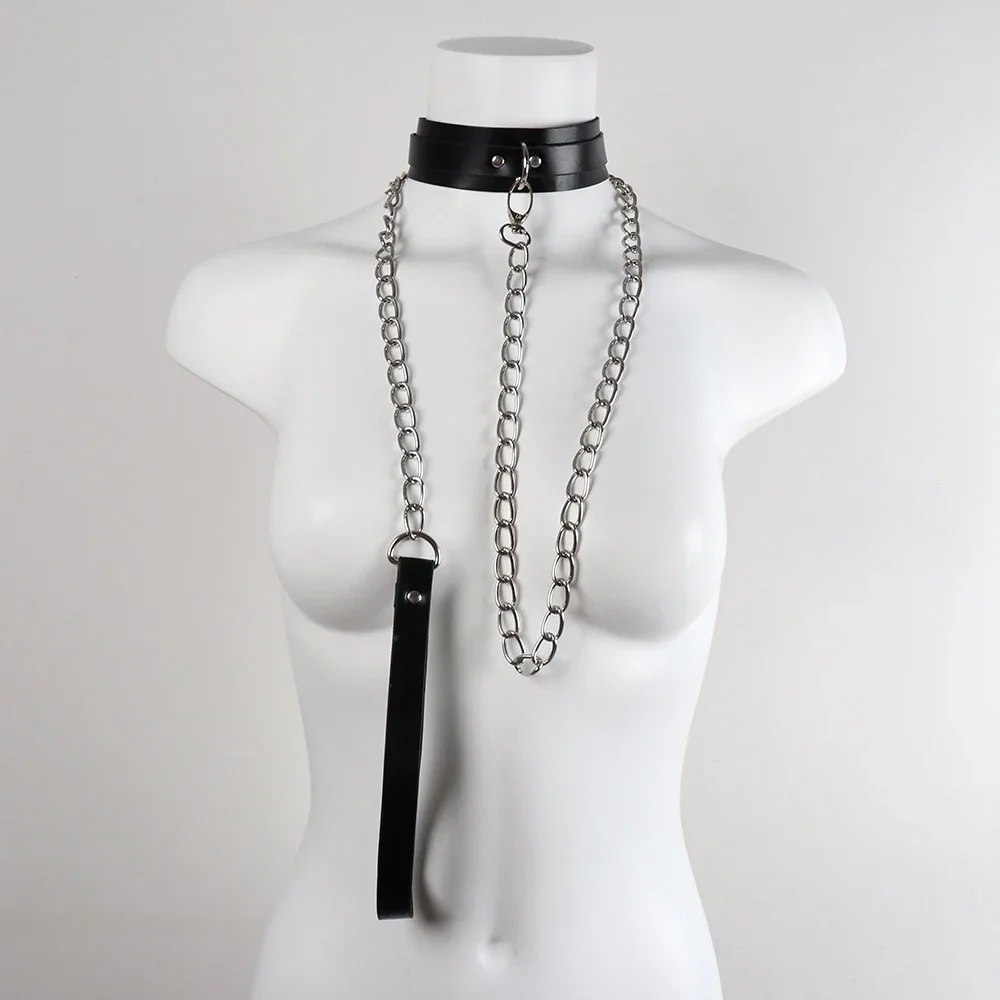 

Slave Cosplay Juguetes Erotic of Bdsm Sexy Leash Ring Bondage Collar Toys with Steel Chain for Lover Role Play Posture Spreader