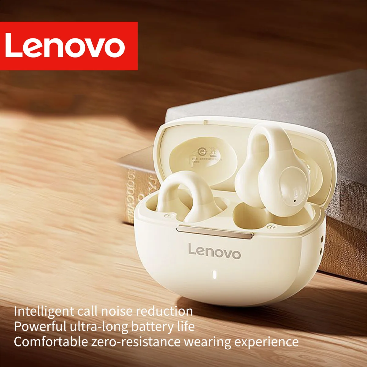 سماعات لينوفو 2025 الجديدة ذات الأذن المفتوحة، سماعات رأس لاسلكية بمشبك، اتصال Bt5.4، تقليل ضوضاء المكالمات الذكية، جهير منخفض، تصميم مريح، مريح ومستقر في الارتداء، سماعات رأس رياضية خارجية