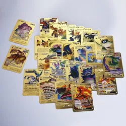 Cartas de Pokémon de 11 piezas, tarjetas de Metal dorado Vmax GX Energy, Charizard, Pikachu, Colección rara, entrenador de batalla, juguetes para niños, regalos