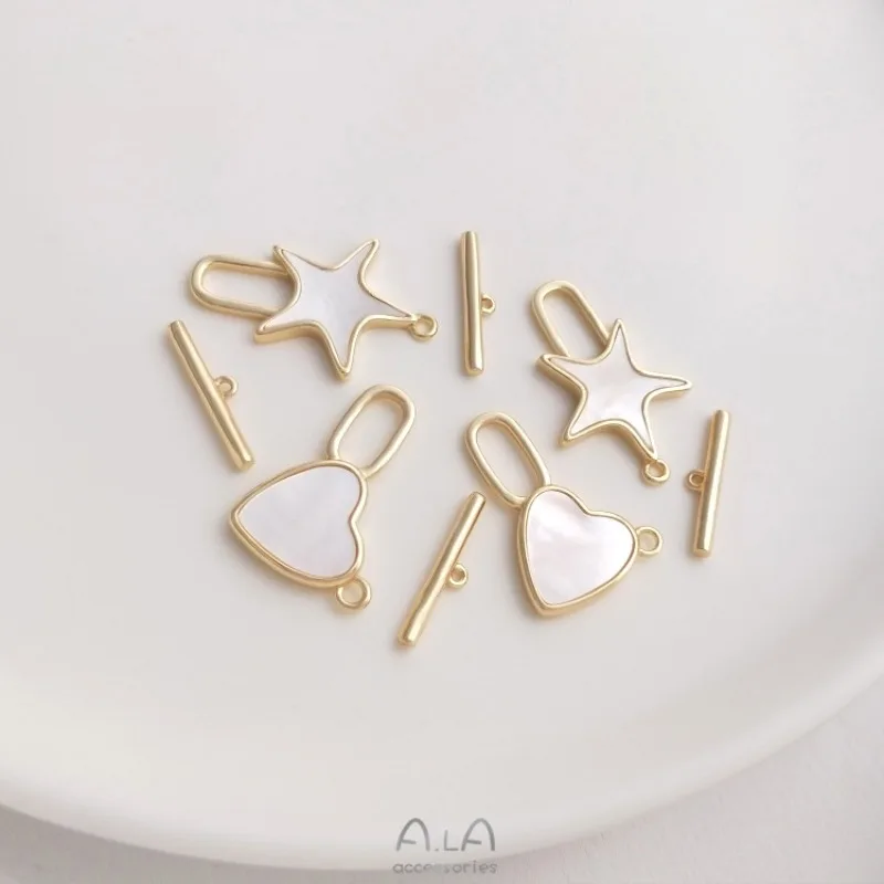 14K Gold Inlaid Mother Shell Peach Heart-shaped Pentagram OT Buckle DIY Pearl Necklace Bracelet Jewelry Connecting Buckle