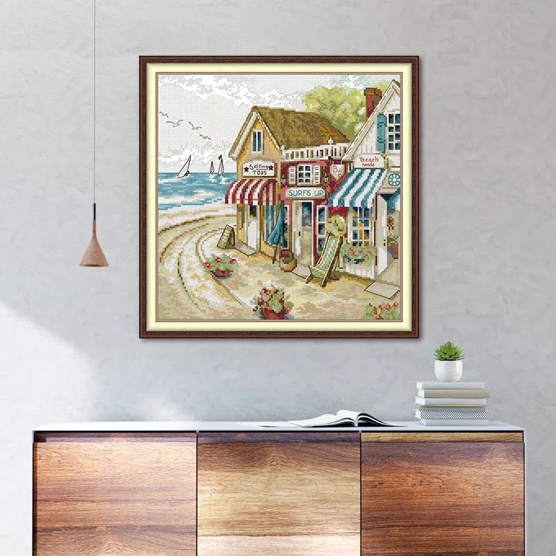 

Joy Sunday Pre-printed Cross Stitch Kit Easy Pattern Aida Stamped Fabric Embroidery Set-Shops By The Sea