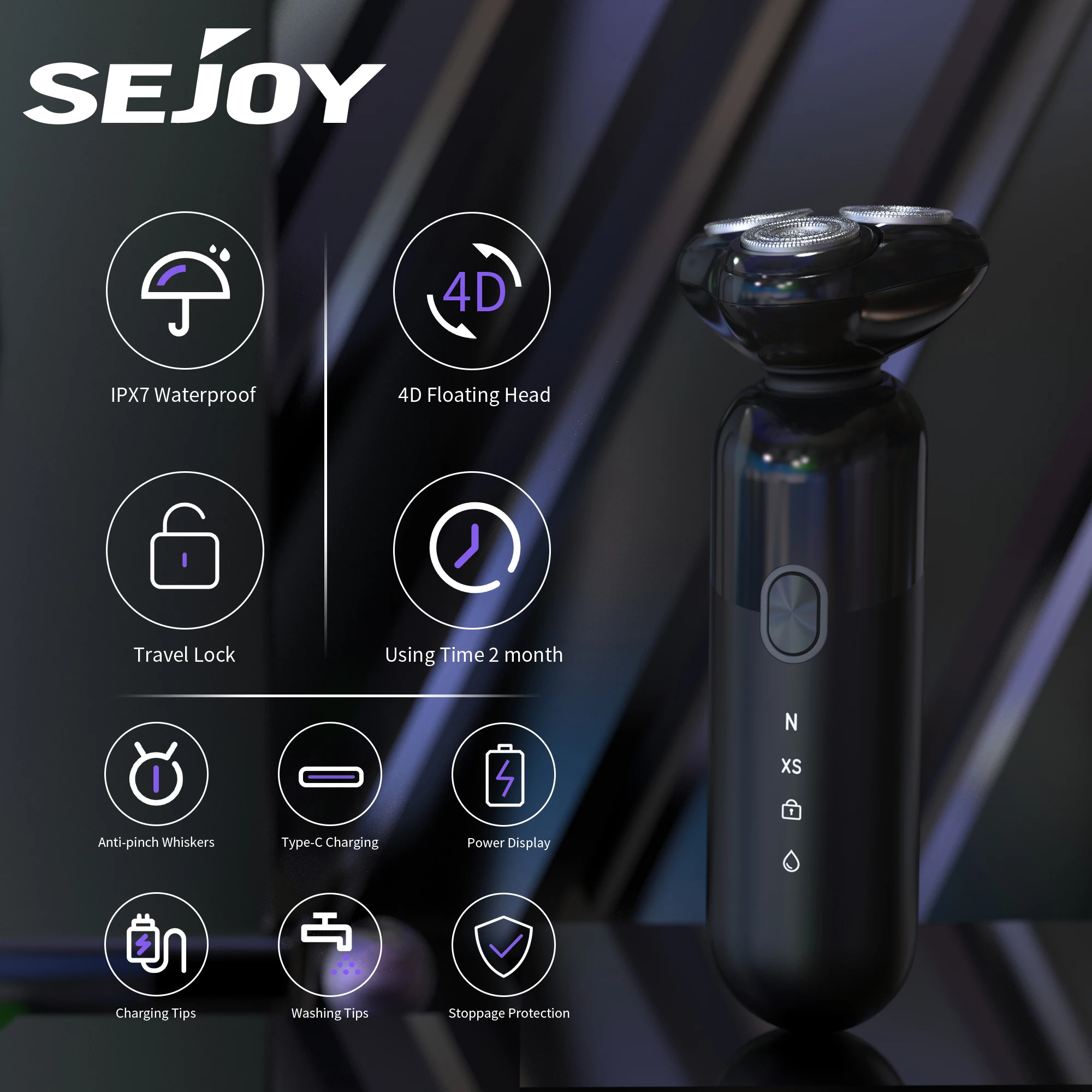 

Sejoy Men's Electric Shaver 4d Magnetic Floating Cutter Head Ipx7 Waterproof Men Electric Razor For Home Travel Electric Shaver