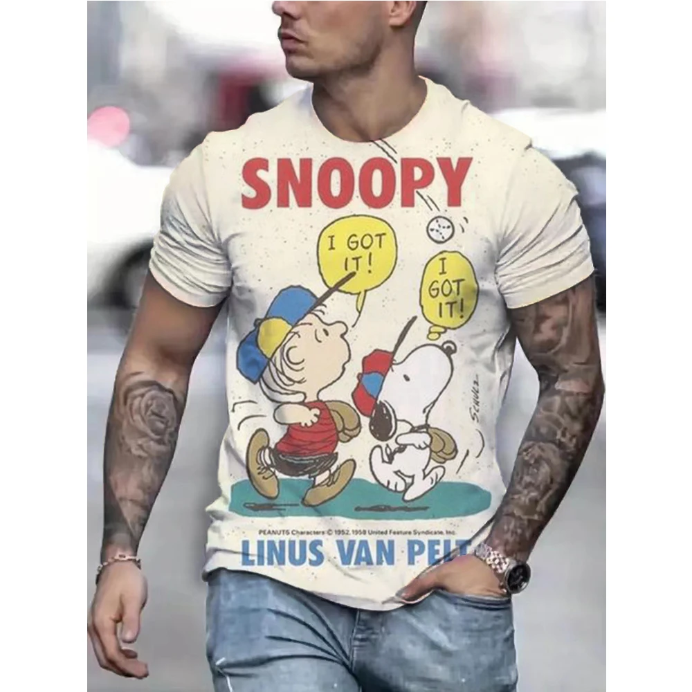 Vintage Men's T-shirt Summer American Shirt Tops Fun Snoopy print Short-sleeve Tees Loose Daily Men Clothing Casual Streetwear