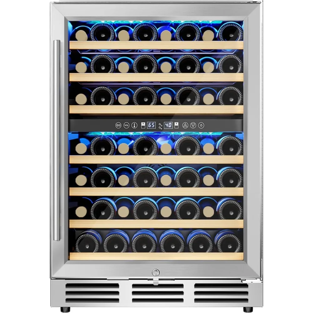 

24 inch wine cabinet refrigerator with 54 bottles, dual zone, built-in or independent wine refrigerator with glass doors