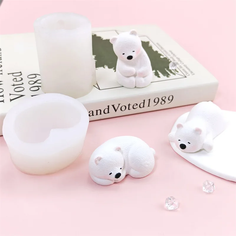 Three-Dimensional Polar Bear Ice Cube Chocolate Mousse Cake Silicone Mold, Cartoon Animal Plaster, Candle Molds