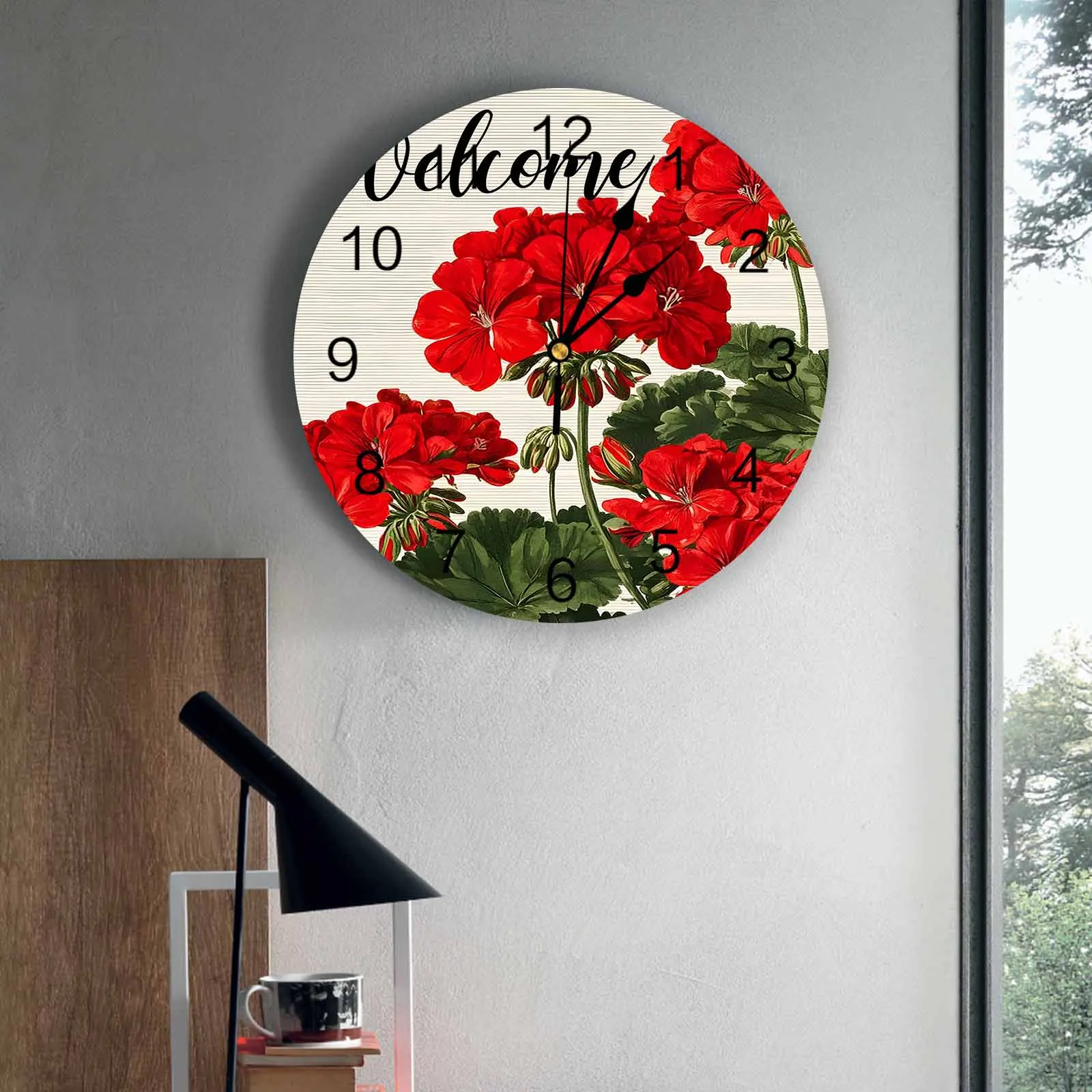 

Настенные часы для спальни, акварельные красные цветы, часы для гостиной, украшения для детской комнаты, кабинет, бесшумные настенные часы