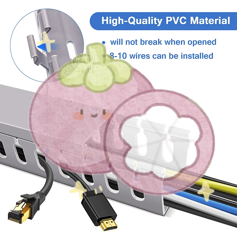 فتحة مفتوحة لقناة الأسلاك البلاستيكية الرمادية: إخفاء الأسلاك تحت إدارة كابلات المكتب