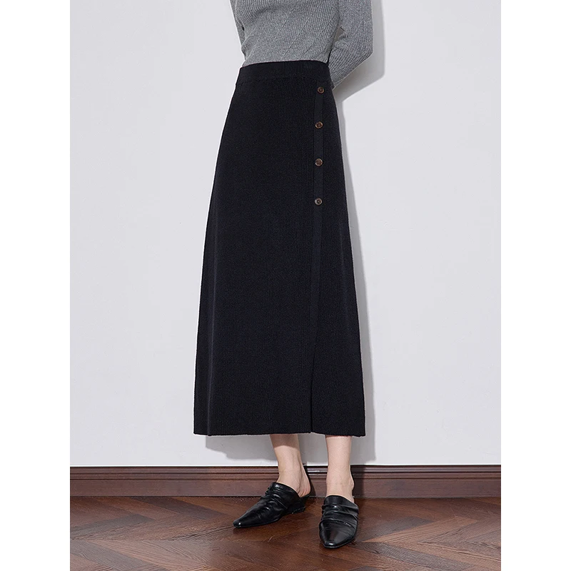 TOYOUTH Women Knitted Skirt 2024 Autumn Winter New Elastic Waist Ankle Length Elegant Coffee Woolen Skirt