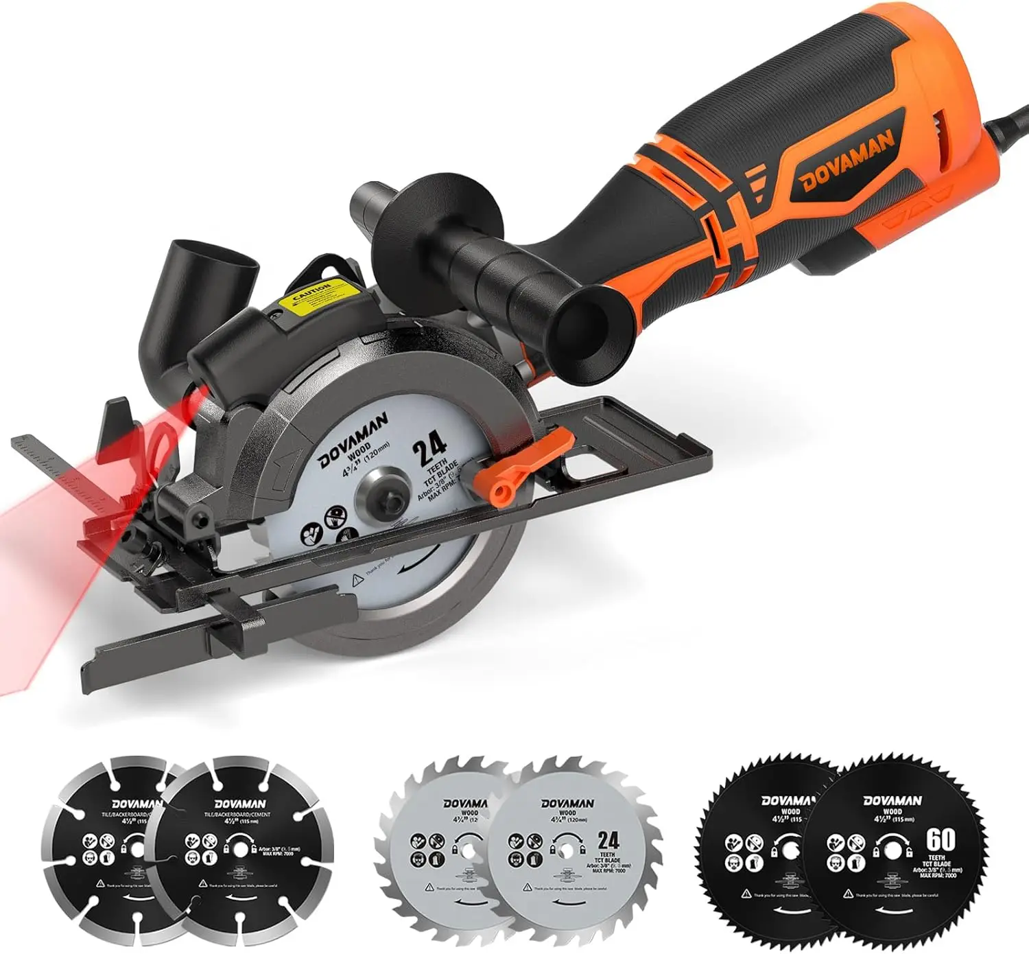 

5.8A 4-1/2" Circular Saw with Laser Guide, Metal Handle, 6 Blades for Wood, Metal, Plastic & Tile Cutting