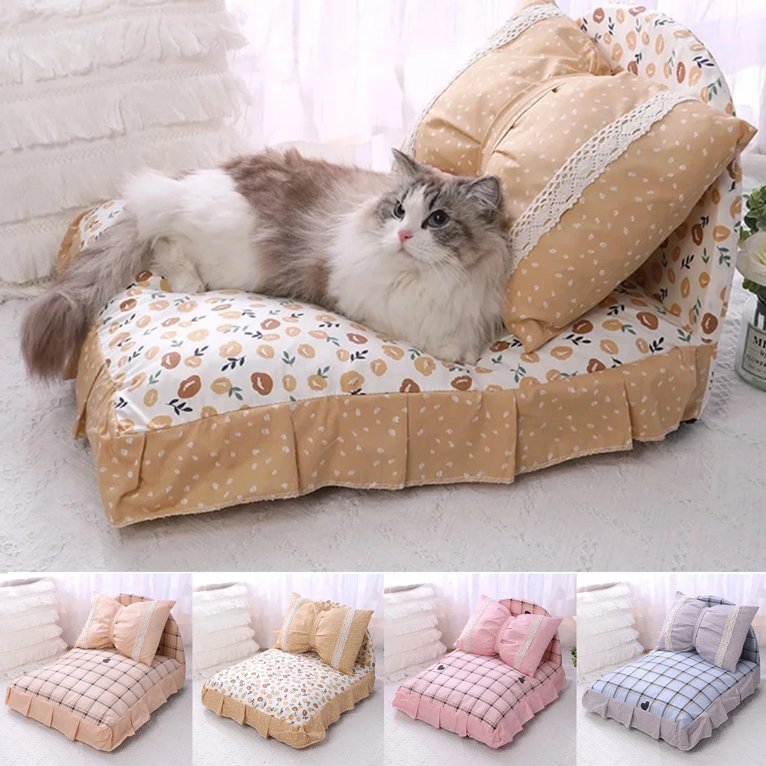 

Detachable/ Washable Princess Cat House Dog Bed Soft Small Dogs Kennel Kitten Sofa Bed Sleeping Mats Comfortable Cat Supplies