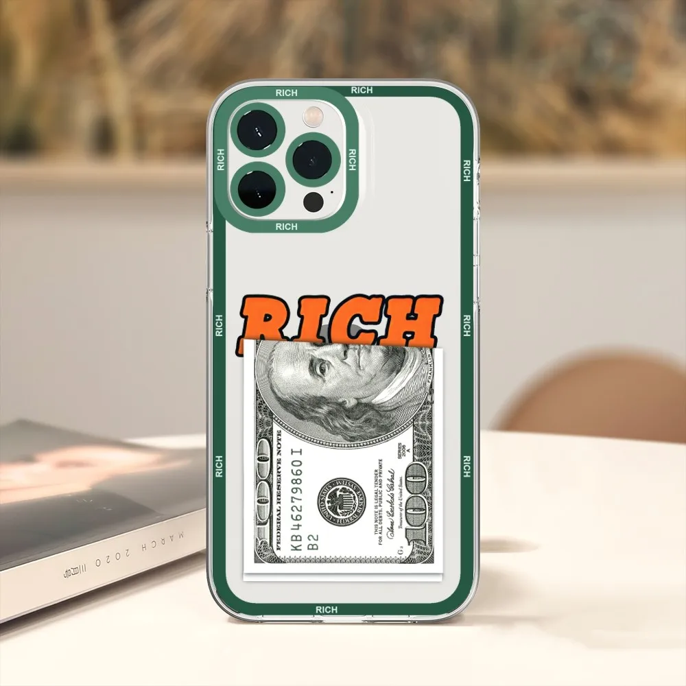 Luxury Banknote Dollar Rich Phone Case For iPhone 11 12 Mini 13 14 15 Pro Max Transparent Shell image 3