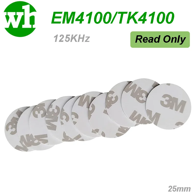 10-100Pcs/Lot 125kHz TK4100 EM4100 RFID Tags ID Smart Card Key Token With Adhesive Sticker 25mm for Access Control READ ONLY