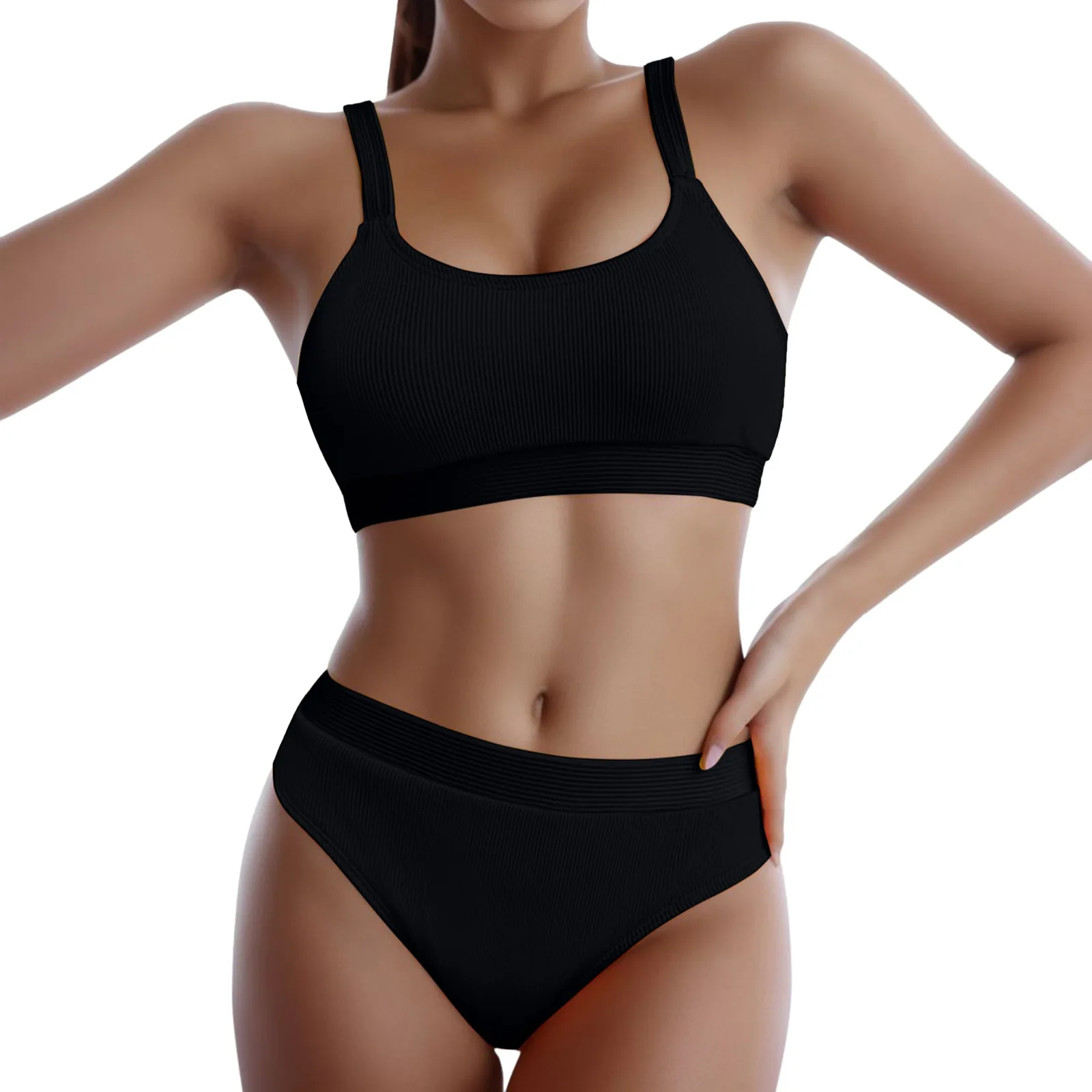 Dames Badpak Mouwloze Brede Schouderbanden Hoge Taille Bikini Effen Kleur Ademende Comfort Badmode Strand Zomer 2024