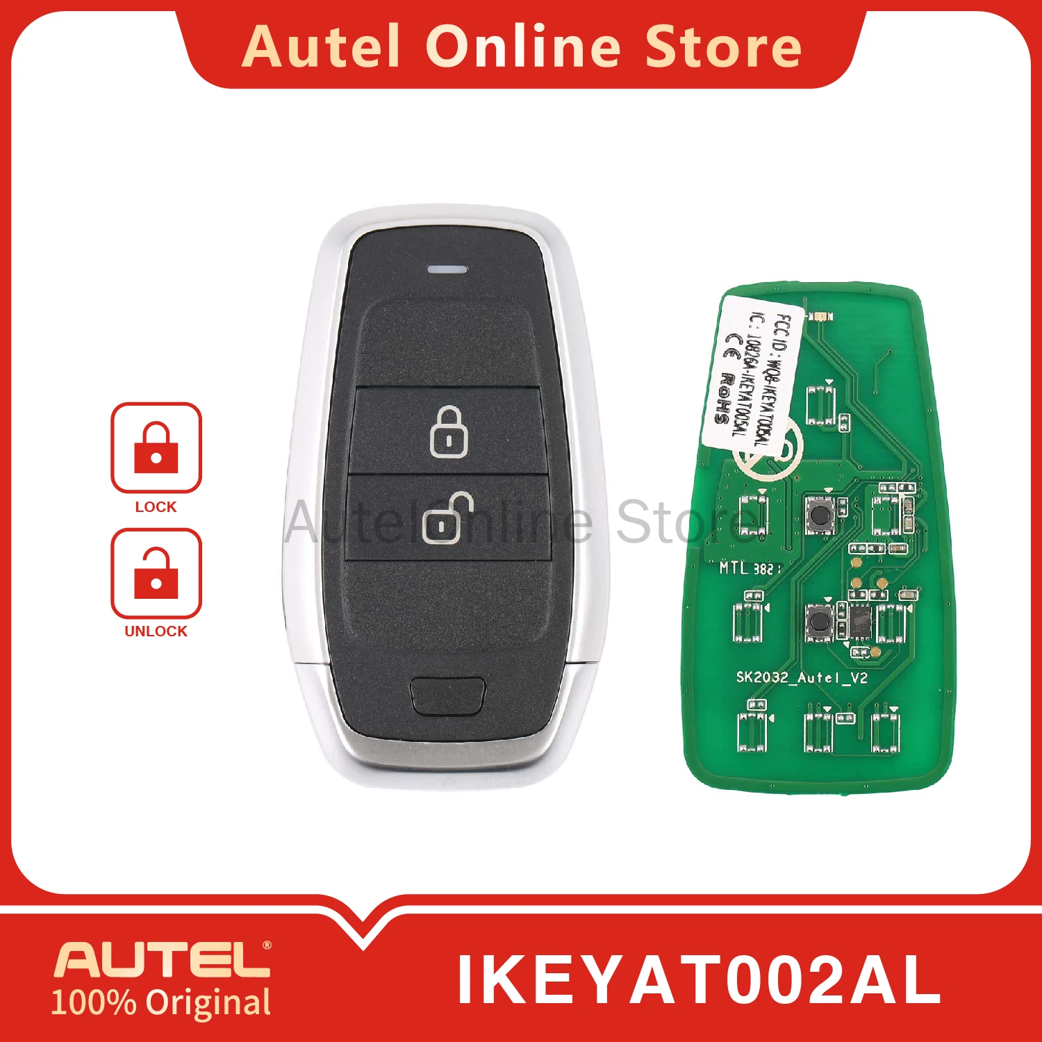 

Autel IKEYAT002AL 2 Buttons Universal Smart Remote Key for KM100/IM508/IM608