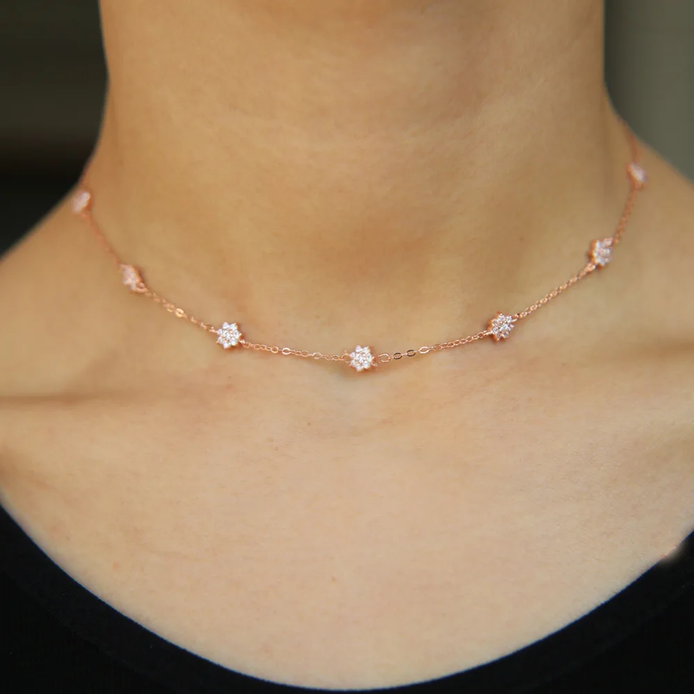 Top Sale Delicate Four Star Lucky Girl Shiny Cz Charm Fine 925 Sterling Silver Choker Chain Necklace For Women Fashion Jewelry