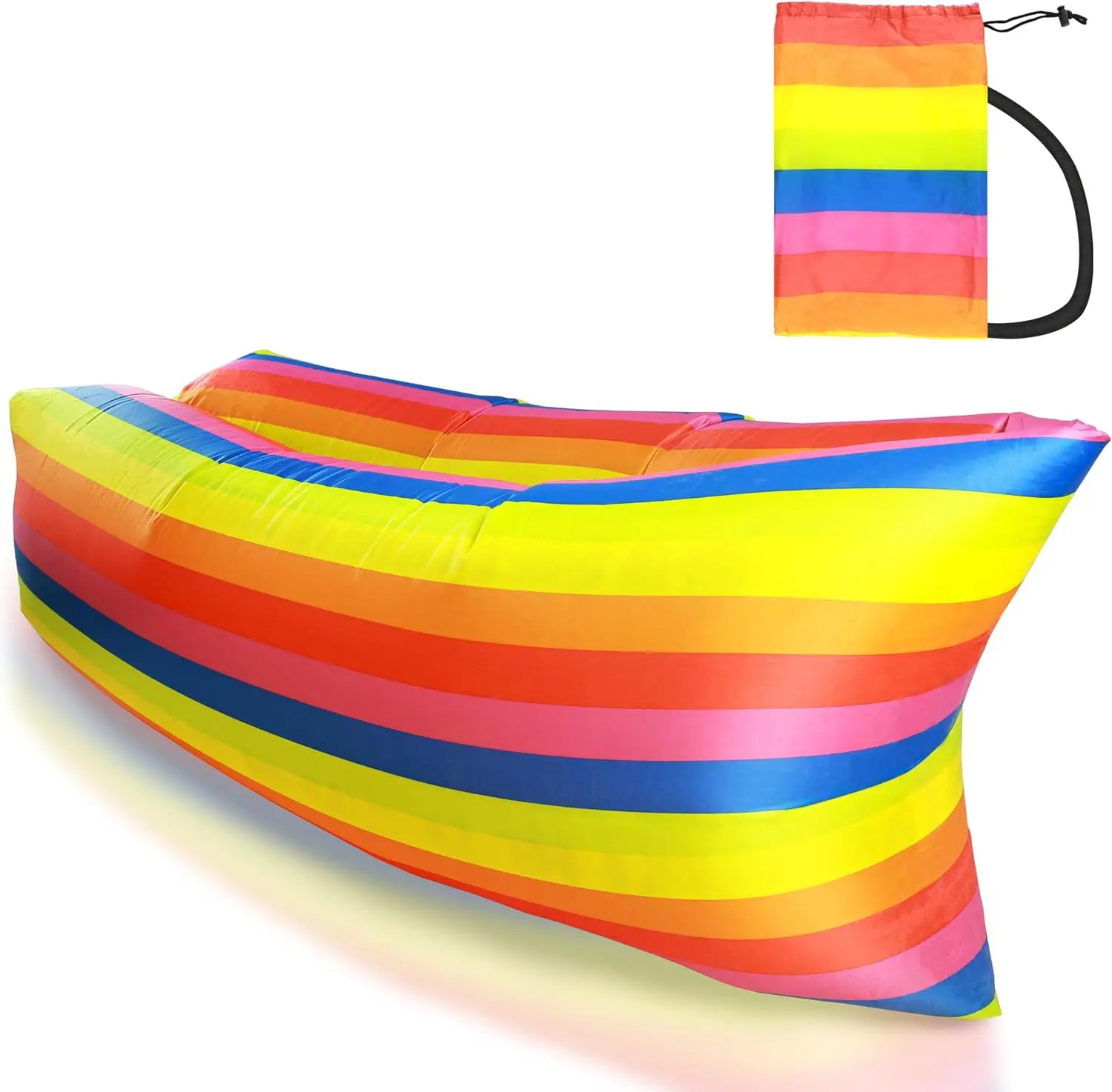 Rainbow Inflatable Sofa - Portable Lounger for Adults and Kids, Waterproof PVC Bean Bag Chair for Indoor Outdoor Camping