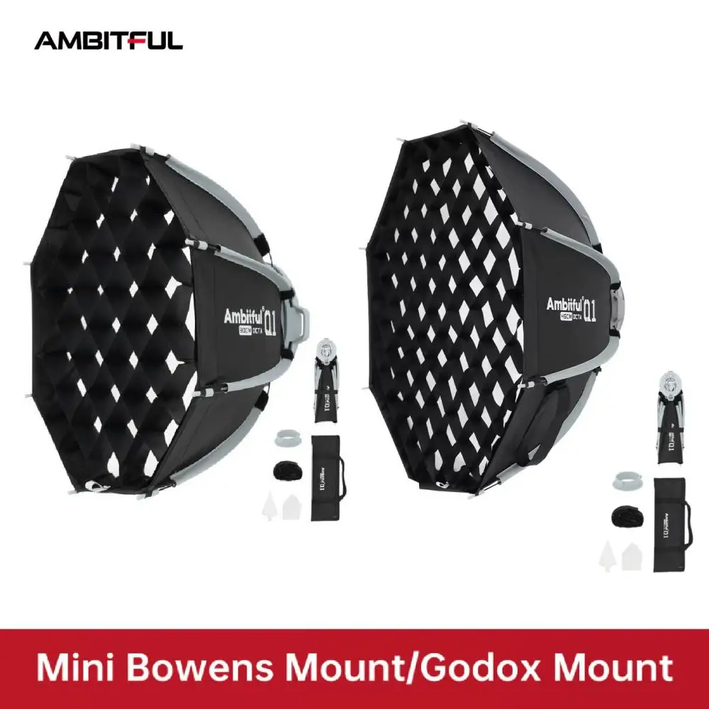 Ambitful Q1 30cm/45cm Octa Softbox Quick-Setup Design Mini Bowens/GODOX Mount With Grid Softbox For GODOX Forza 60/YN150 Series