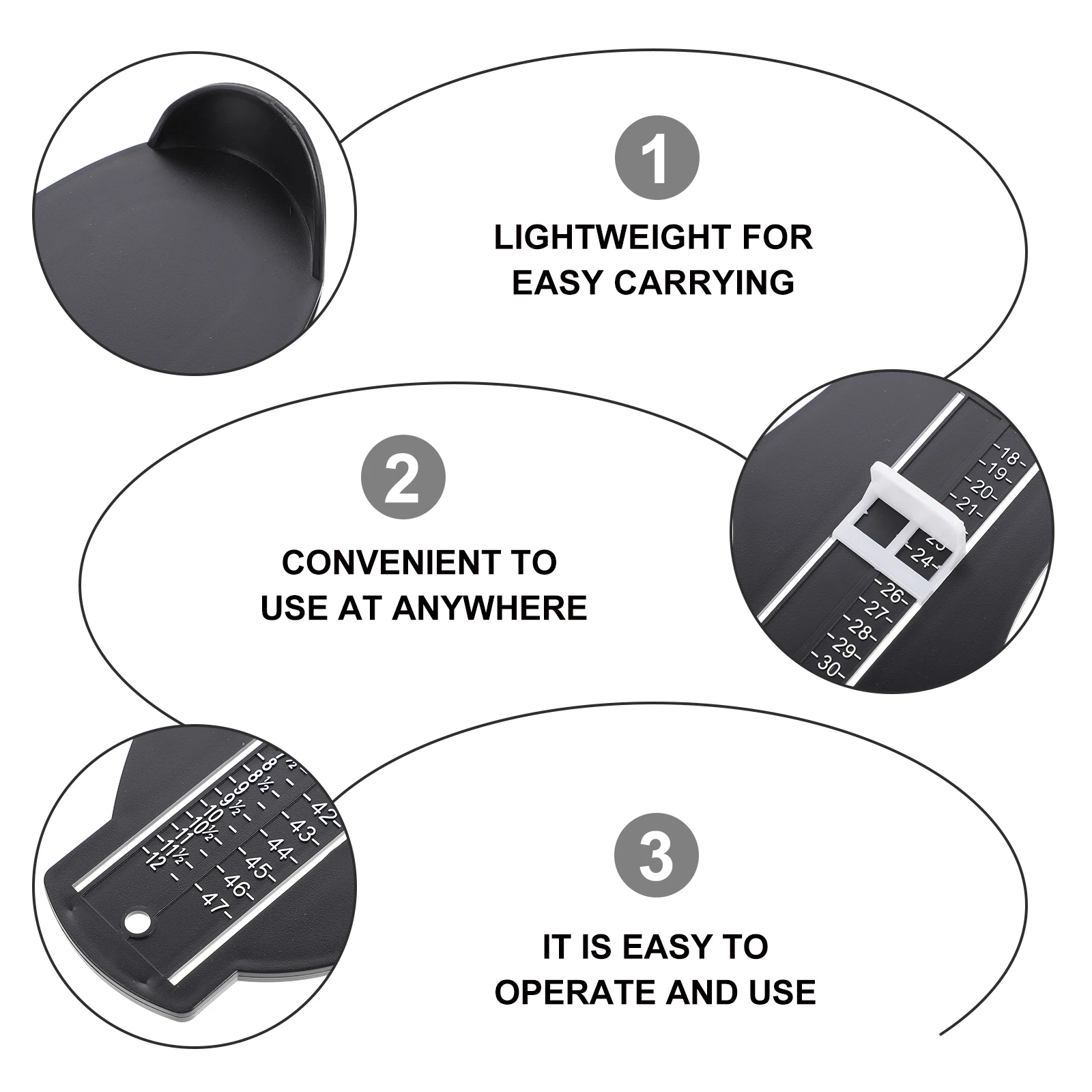 

1pc Foot Device Adult Feet Sizer Black Foot Measuring Device Plastic Ruler Tape Length Gauge Shoe Size Home Decor