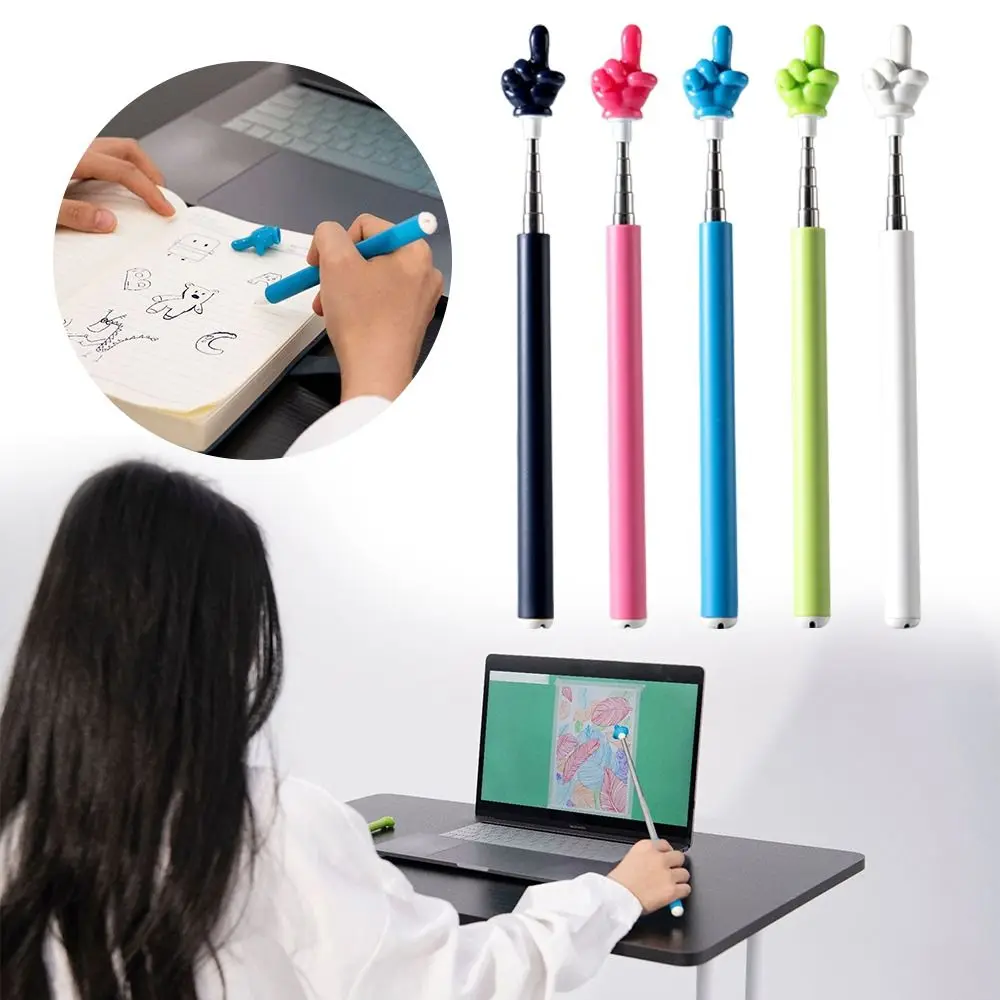 Pointeur d'enseignement en acier inoxydable, conception de doigt, bâton d'enseignement inscriptible, tige télescopique, bâtons de lecture de doigts