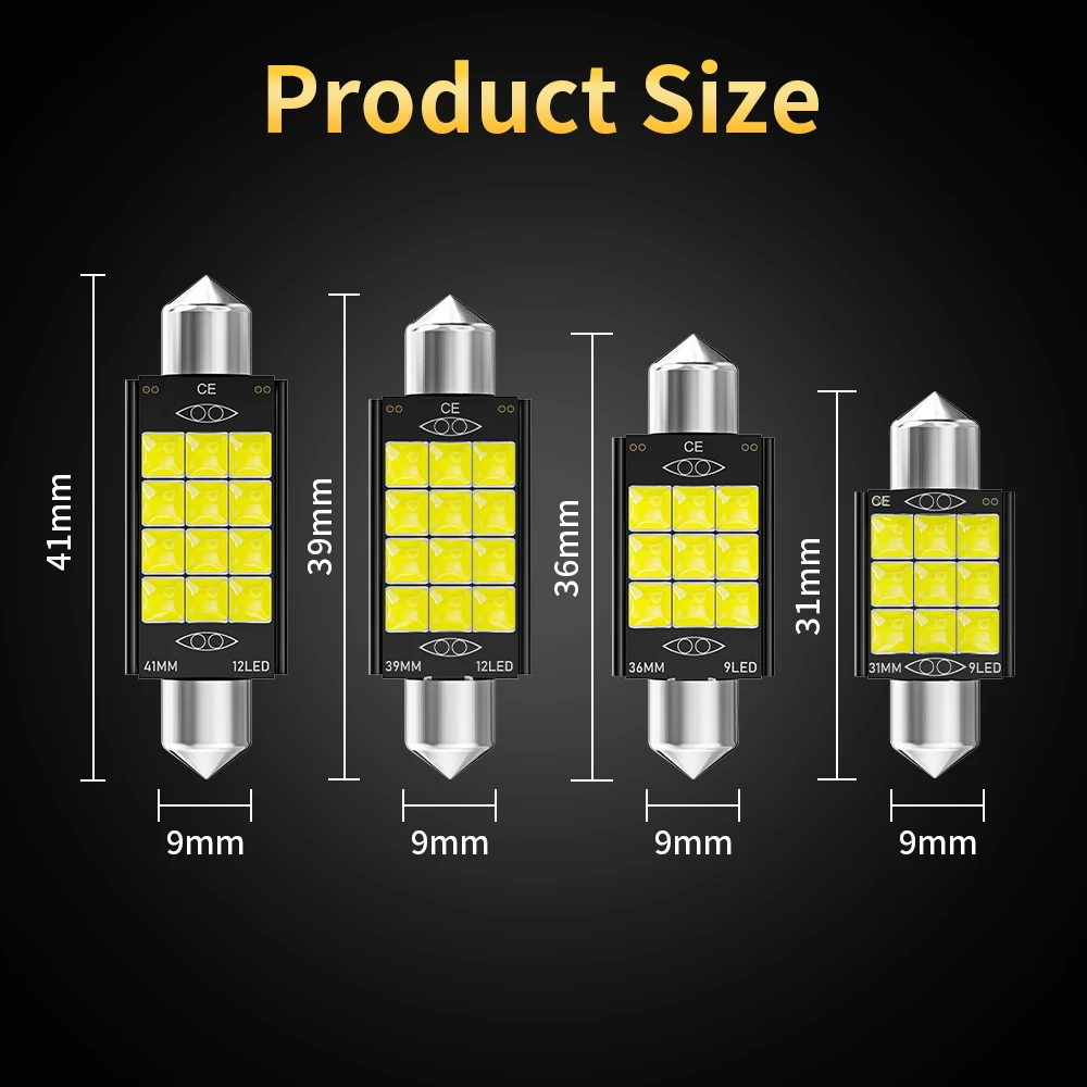 10PCS Festoon 31mm 36mm 39mm 41mm C5W C10W Super Bright 3030 3D Chip LED Car Lights Canbus Interior Doom Lamps Reading Bulbs 12V