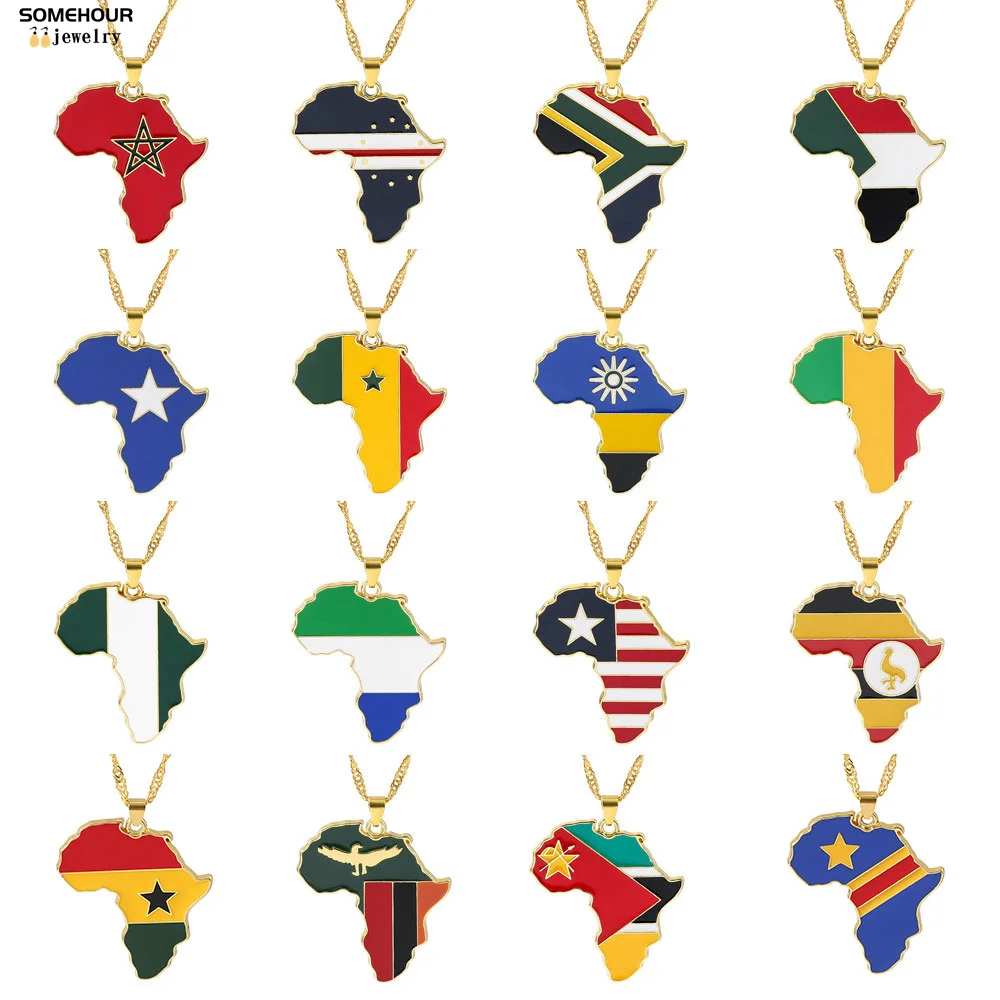 SOMEHOUR Vintage Africa Map Flag Pendant Necklace Unit African Countries Black Ethnic Roots Charms Hiphop Jewelry For Women Gift