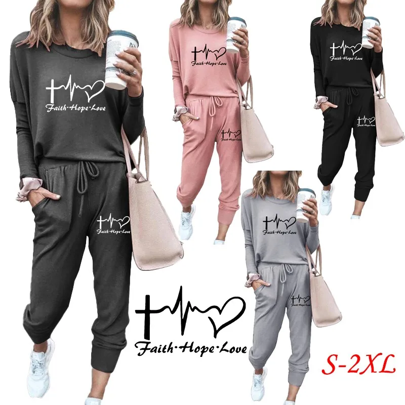 

Women Casual Tracksuits 2 Pieces Sports Outfits Long Sleeve Tops Slim Fit Long Pants Sweatsuits Jogging Suit S-2XL