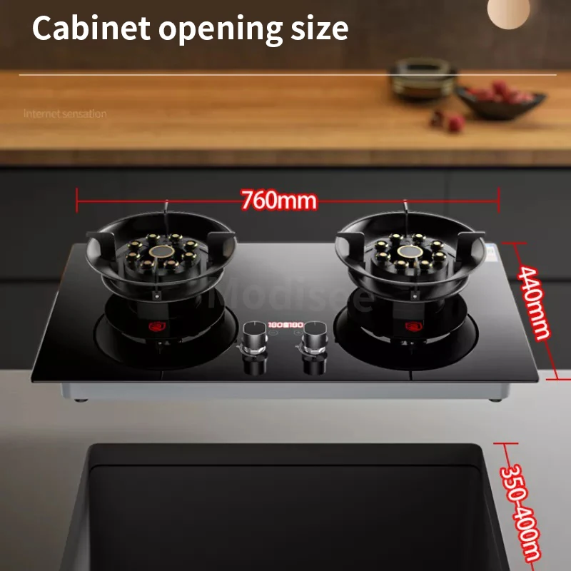 Home Kitchen 4.8KW Gas Cooktop Stove Embedded Fierce Fire Stove Timer Function Flip Gas Cooker Energy-Saving High Efficiency