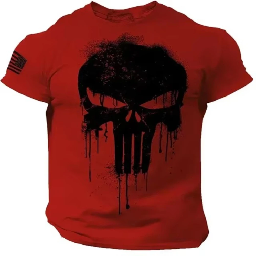 Men's T shirt for men 3D Print Military Patriotic Skull Dropped Oversized T Shirt Short-Sleeved