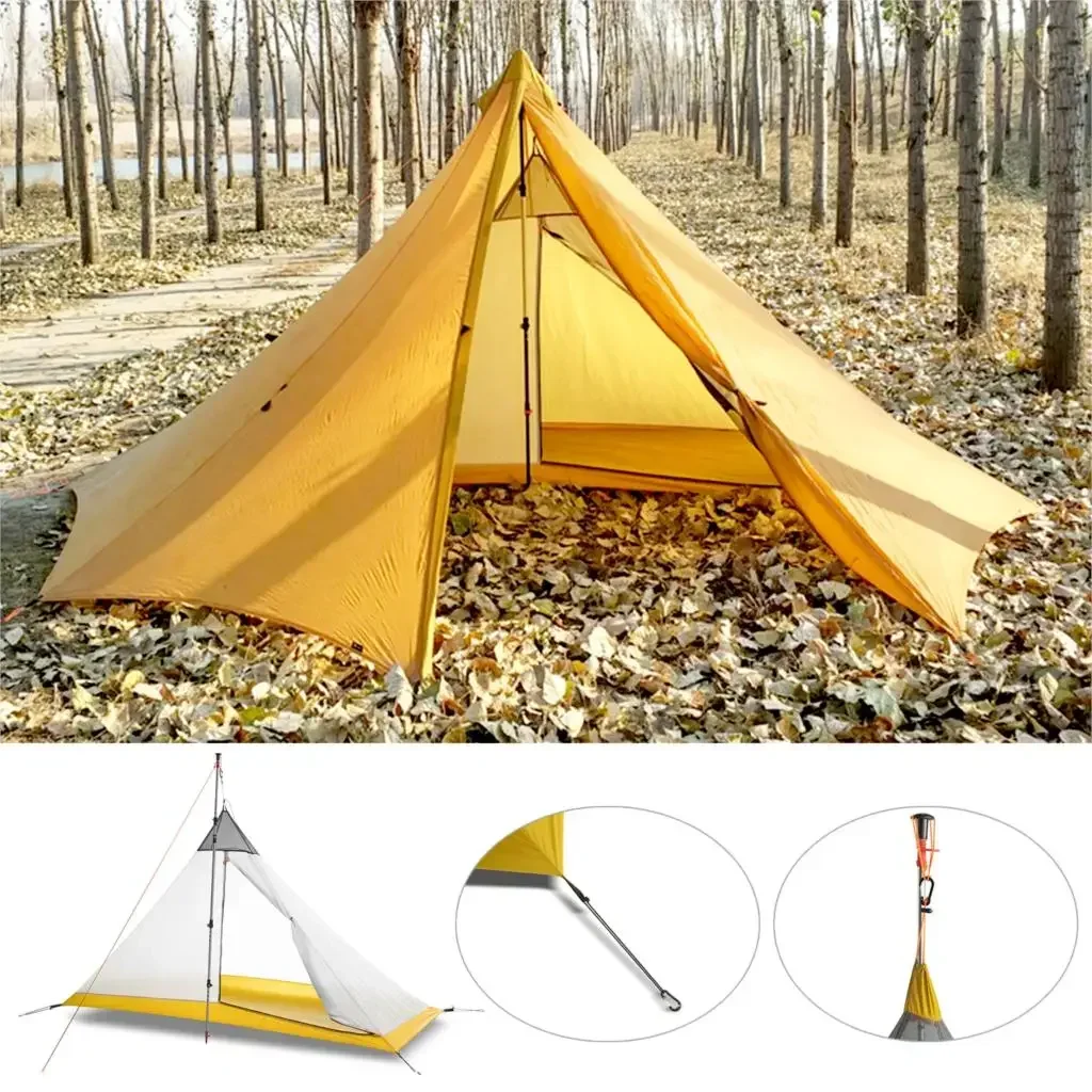 620g Ultralekki 2-osobowy namiot wewnętrzny 40D Nylon Silicon Coating Outdoor 4 Seasons Camping Tent Rodless Pyramid Marquee Duży namiot