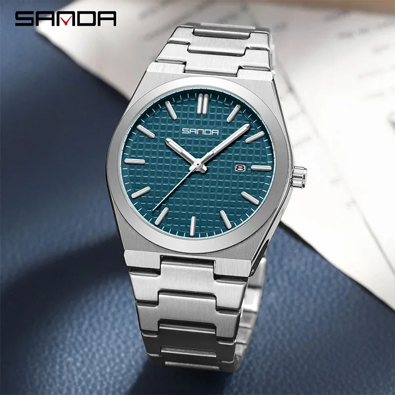 SANDA أفضل رجل الأعمال ساعة مضيئة مقاوم للماء الفضة سوار فولاذي غير قابل للصدأ الرجال الطلب الكبير تاريخ كوارتز موضة ساعة رجالية عادية