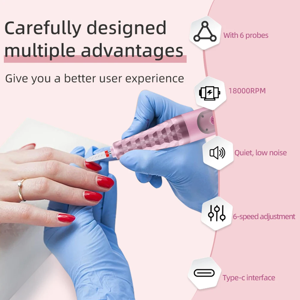 ปากกาขัดเล็บ USB ชุดดูแลเล็บสำหรับใช้ในบ้าน DIY สำหรับการขัดเล็บ