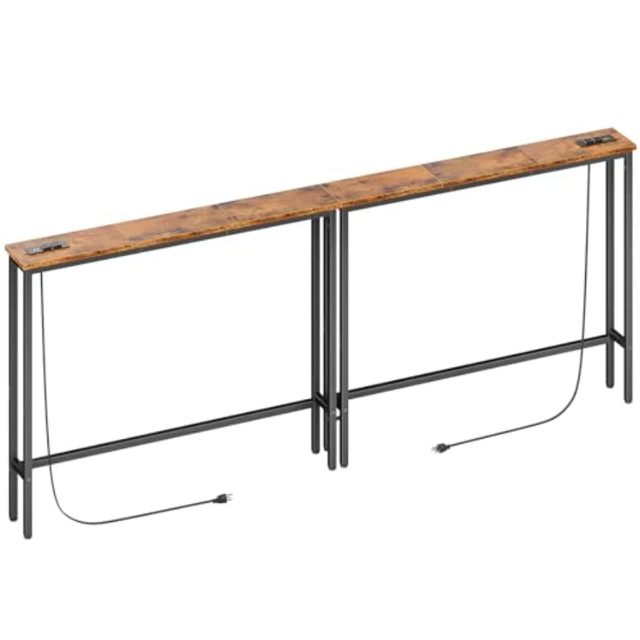 

2 Pack 5.9" Narrow Console Sofa Table with Power Outlets Total 78.8" Long Behind Couch Table with Charge Station and 5.9' Exten