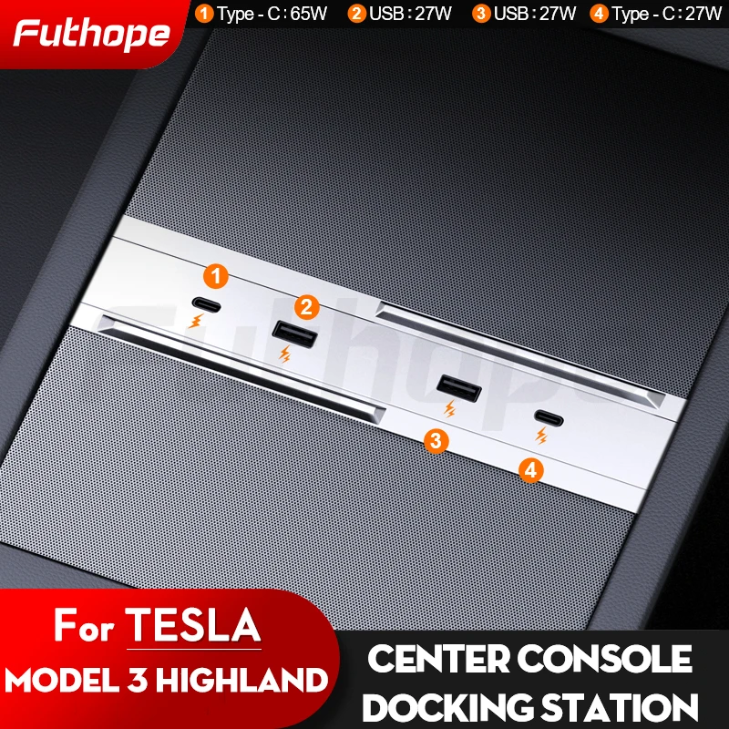 Futhope Intelligent Docking Station for Tesla Model 3 Highland Hub 65W Fast Charging Supports Laptop Central Control Splitter