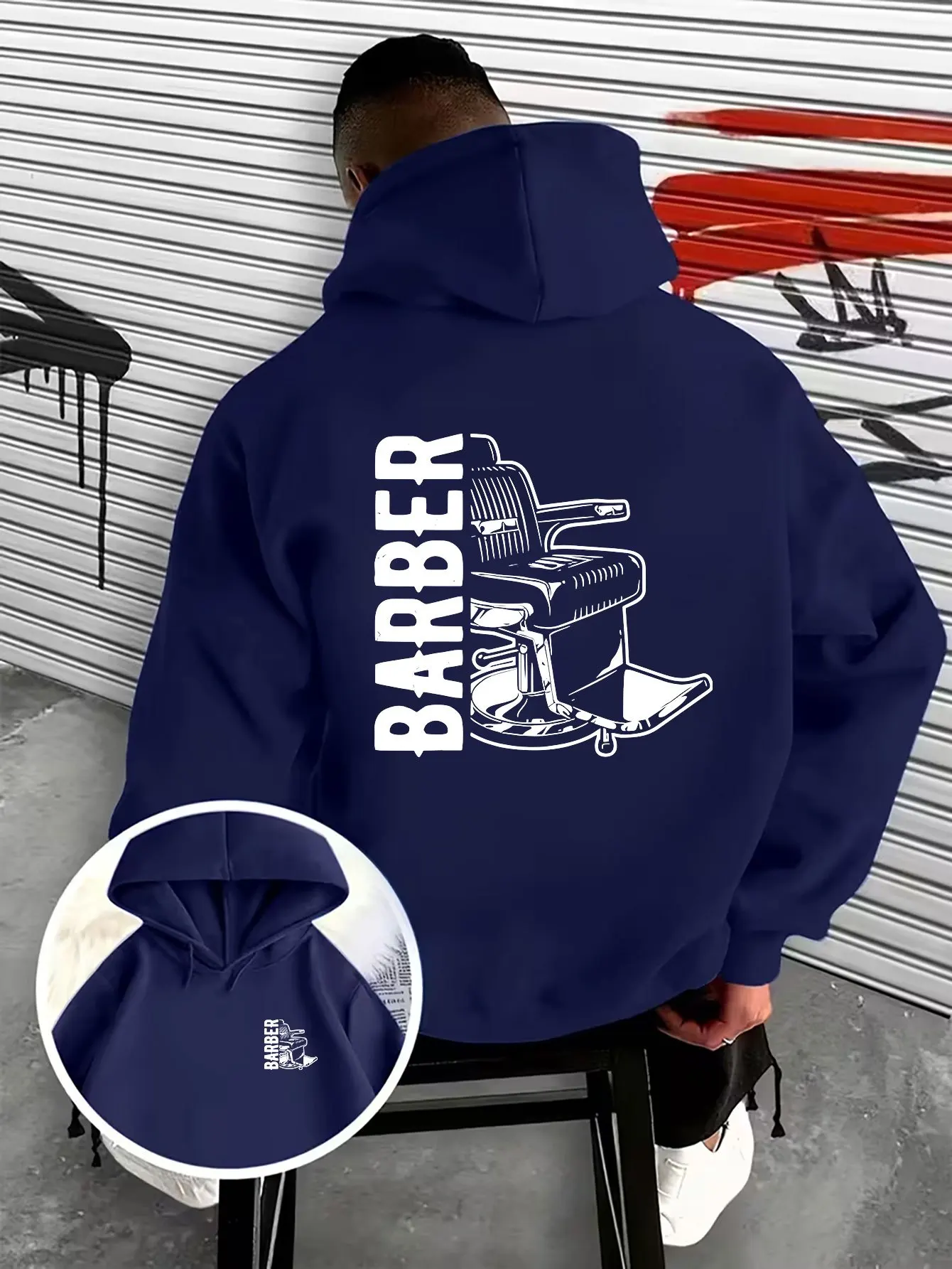 Creative Double-Sided Print Pattern Design Regular Fit Men'S Drawstring Hoodie, Clean Pure White Single Line Outline of Hair Cl