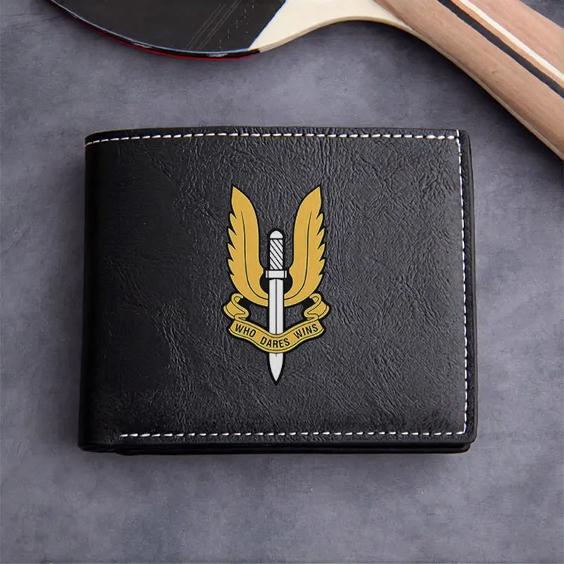 SAS WHO DARES ganha carteira de couro PU para homens design fino leve durável uso diário estilo empresarial clássico preto com ouro