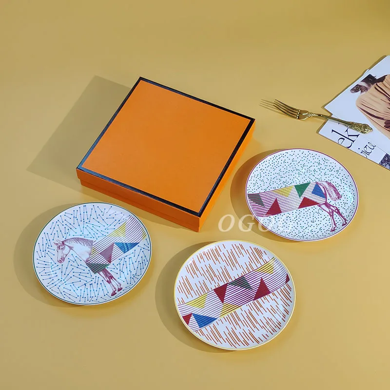 

3 Piece Fun Bone China Dessert Plates Set Cake Plates Shallow Dinner Plates Premium Gift Box for Home Use and Presents