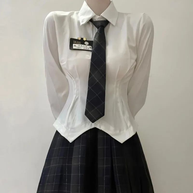 Dameskleding Prep-stijl shirt met lange mouwen Slanke witte top