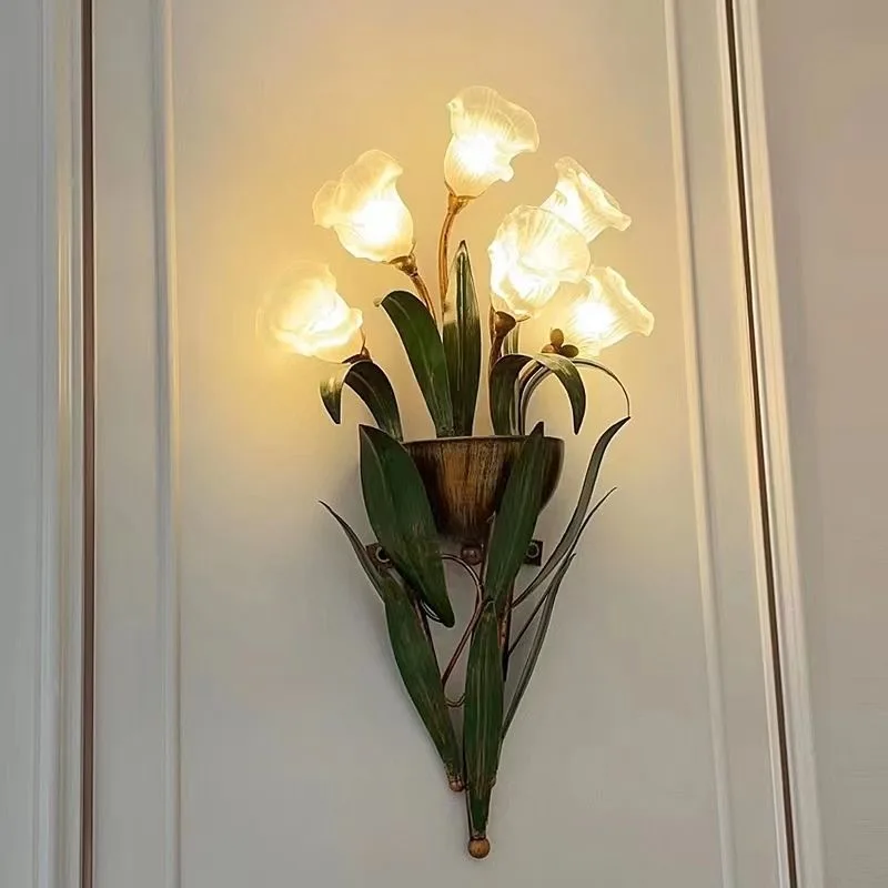 

Vintage American Flower Wall Lamp Living Room Background Wall Lamp Bedroom Bedside Decorative Wall Lamp Led Ambient Light