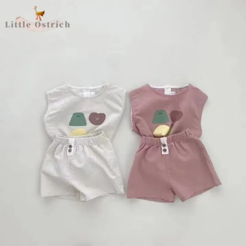 

Newborn Baby Girl Boy Cotton Clothes Set T-shirt+Shorts Infant Toddler Child Sleeveless Clothing Suit Vest Baby Clothes 9M-5Y