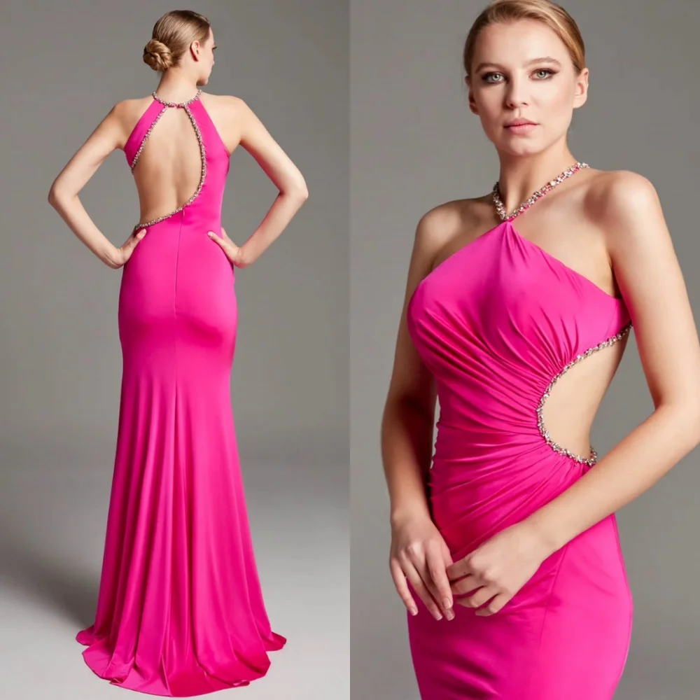 

Customized Mermaid Luxury Evening Dress Modern Halter Sleeveless Homecoming Dresses Temperament Court Train Vestido De Festa