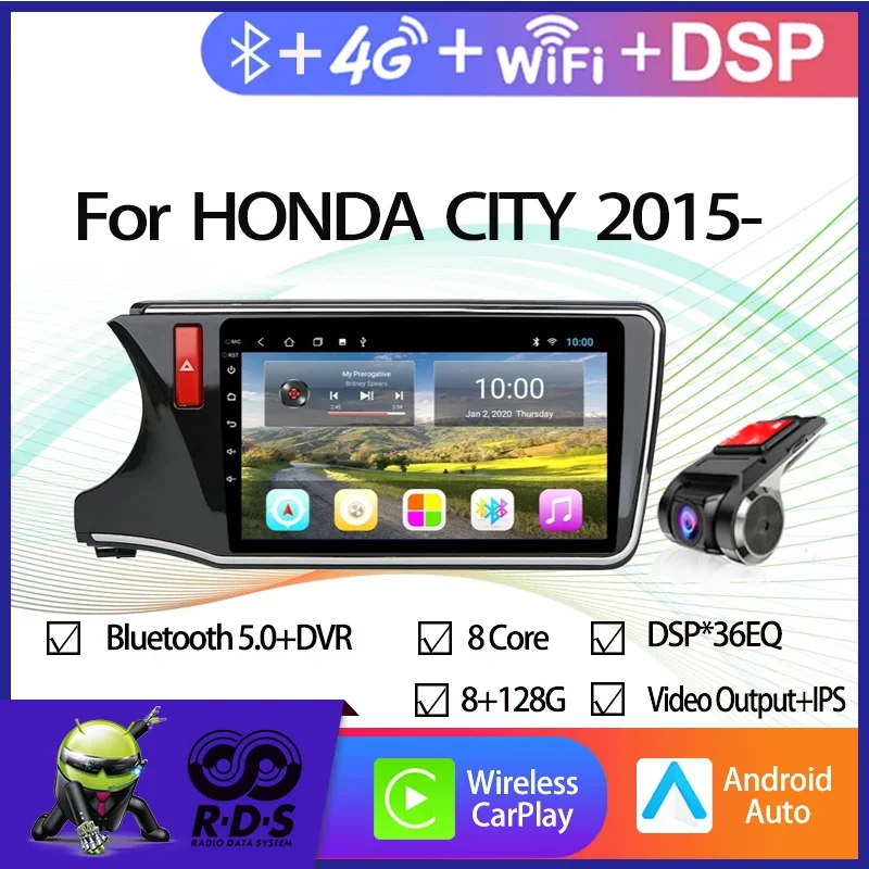 6G+128G Android Car GPS Navigation For HONDA CITY 2015- Car Radio Stereo With Mirror Link Wifi 4G AHD DSP CARPLAY