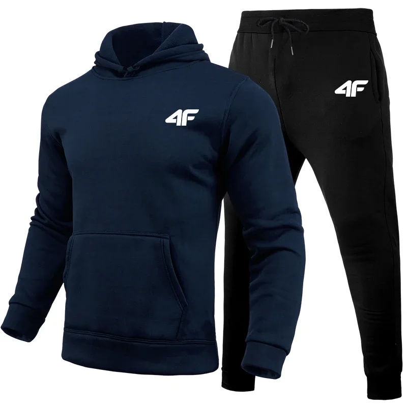 Autumn and winter men's sportswear sets, warm suits, a two-piece set of multi-functional hooded sweatshirts and hooded pants