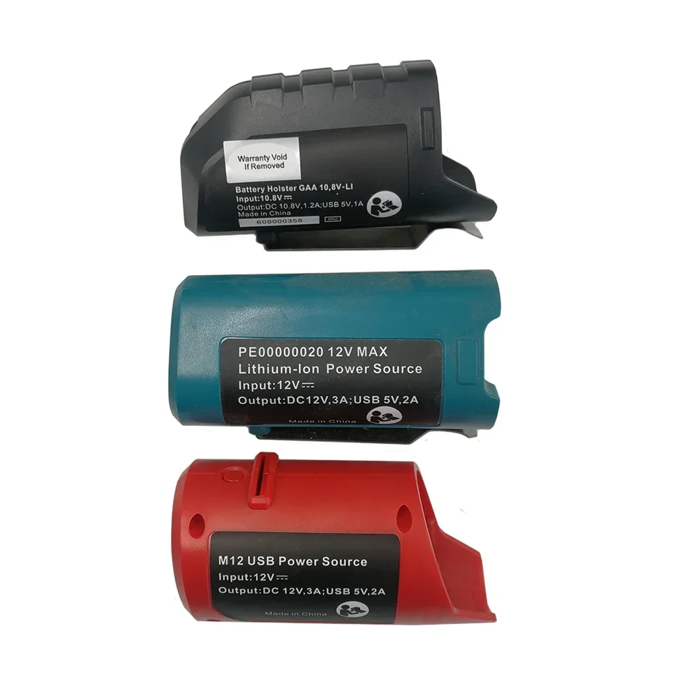 Li-Ion แบตเตอรี่อะแดปเตอร์ Charger Holster สําหรับ Makita สําหรับ Bosch สําหรับ Milwaukee 10.8V 12V อุปกรณ์ USB 5V 2A DC เอาต์พุต 12V 1A